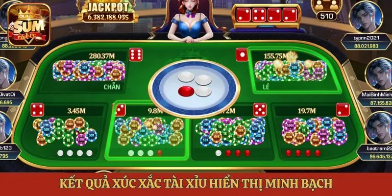 Kết quả xúc xắc tài xỉu hiển thị minh bạch