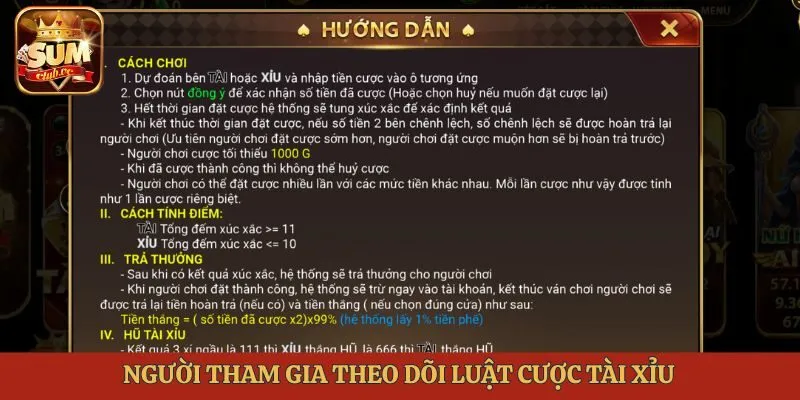Người tham gia theo dõi luật cược tài xỉu